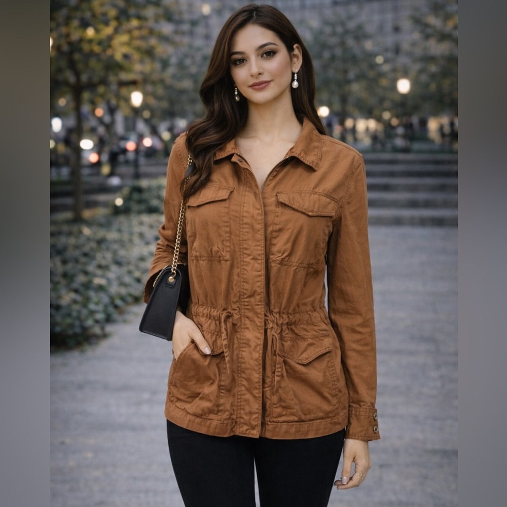 🍂🍂Jacket Old Navy Brown Cotton  with Floral Lining 🍂🍂 - Picture 7 of 14